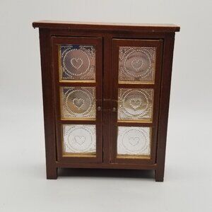 Vintage Artesian Dollhouse Miniature Pie Safe Cupboard Tin Doors Pantry Kitchen